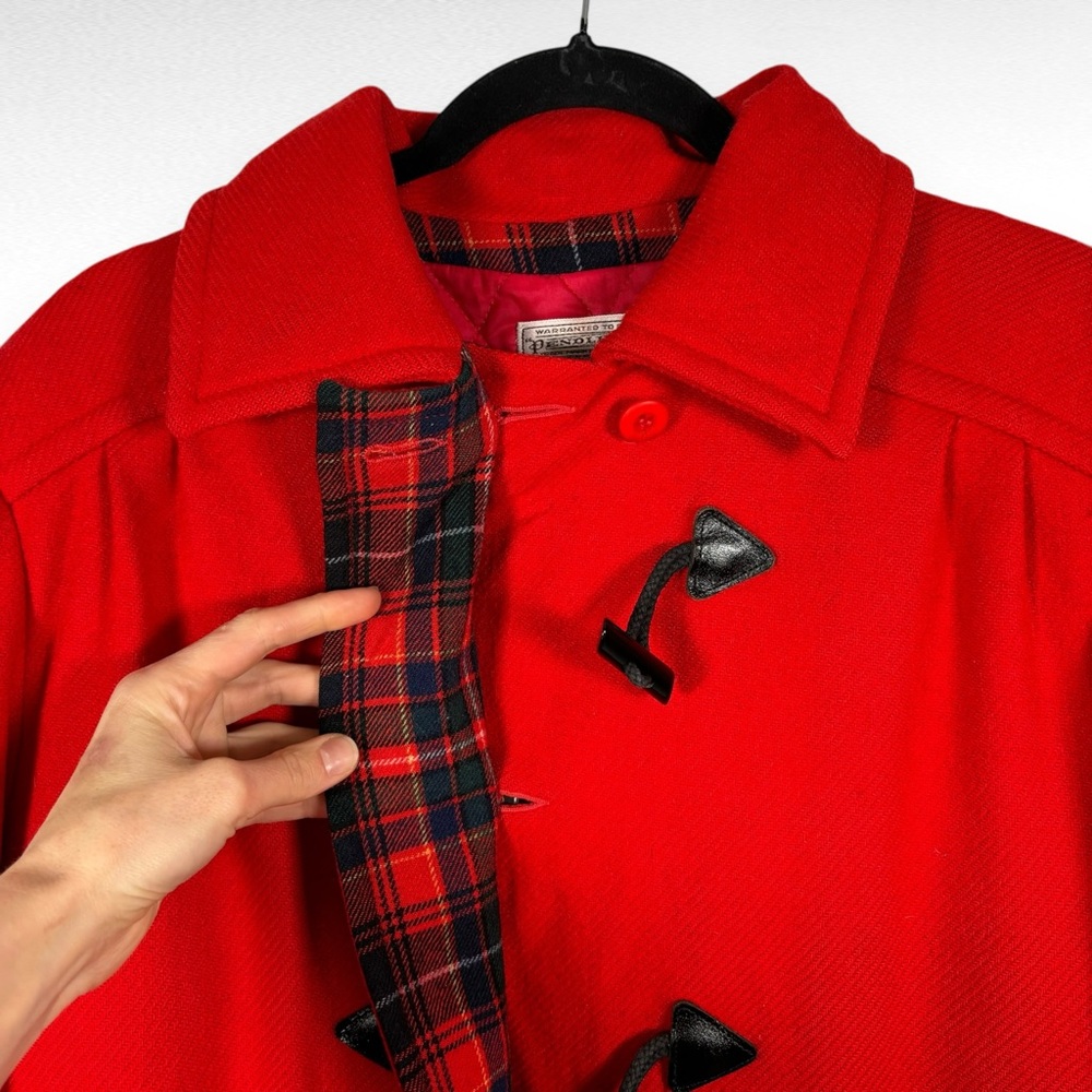 Vintage Pendleton Wool Duffle Jacket Coat Sz Medium Red Winter Plaid Preppy Twee - Picture 8 of 15